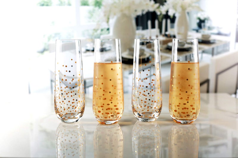 Circleware Stemless Champagne Flutes Set of 4 Party Dining Beverage Drinking Wine Glasses, Glassware Cups for Water, Liquor, Whiskey and Decor Gifts, 4 Count (Pack of 1), Gold Confetti 4pc - Image 2
